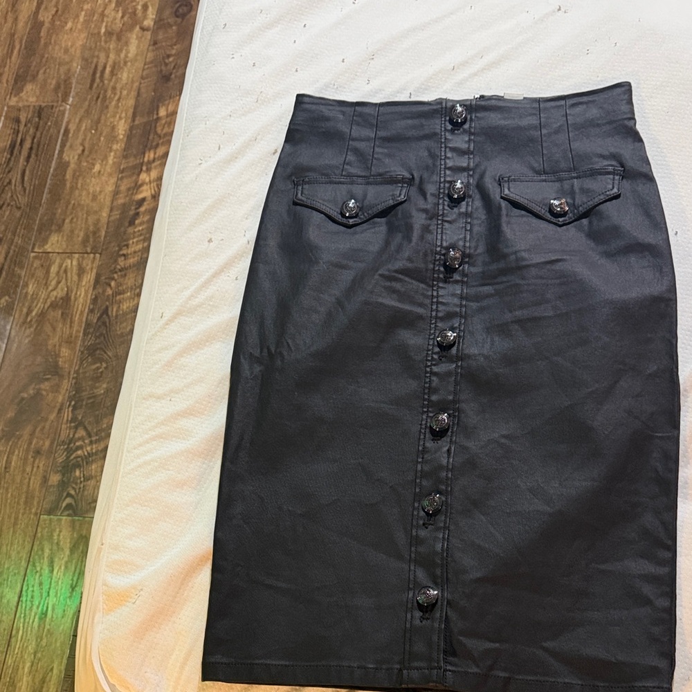 White House Black Market Buttoned Black Pencil Skirt